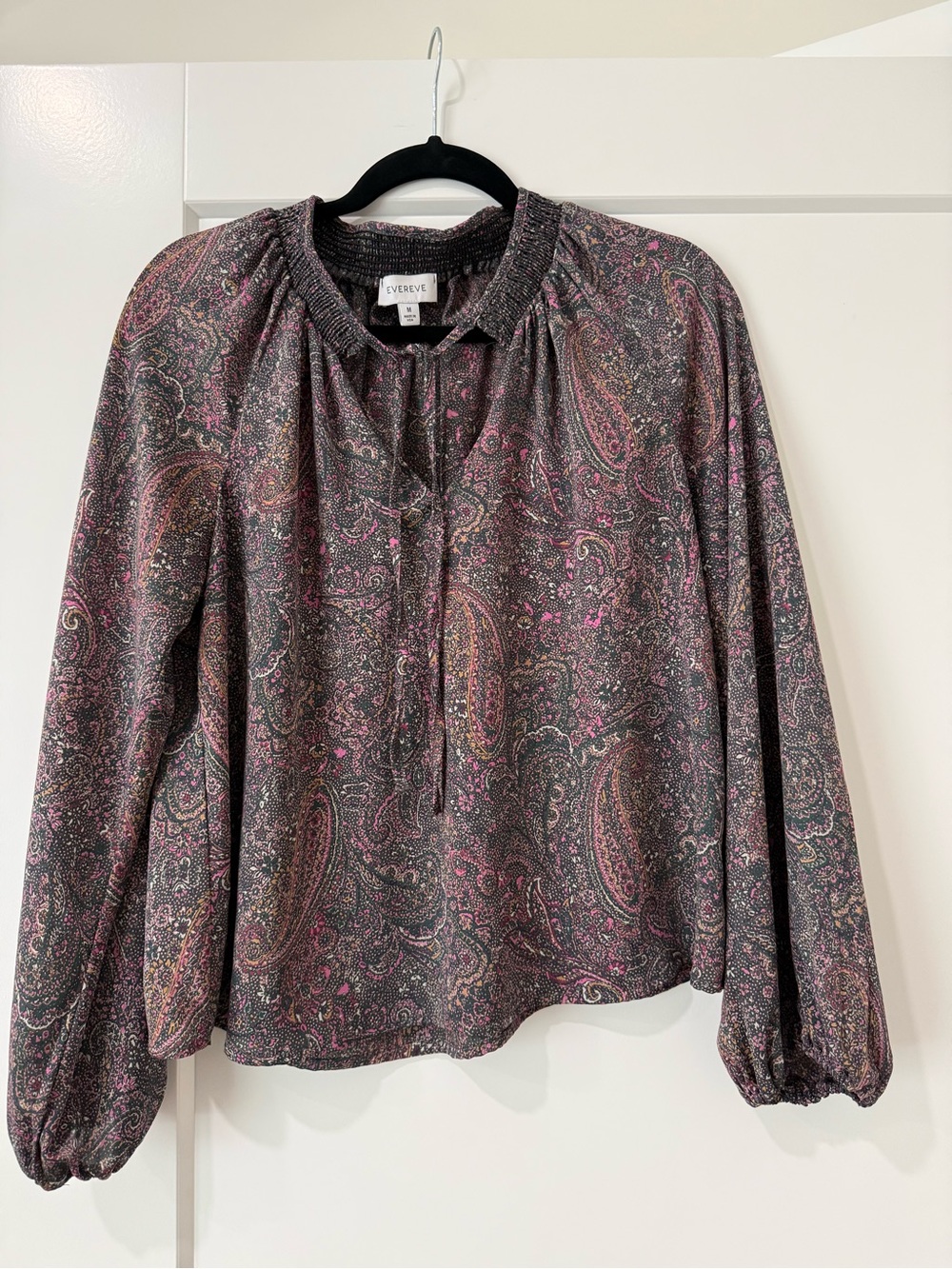 Evereve Plum Paisley Peasant Blouse with Long Sleeves